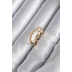 Pirinç Gold Renk Zirkon Taş Detay Kelebek Model Kadın Yüzük