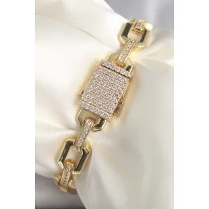 Pirinç Gold Renk Zirkon Taş Detaylı Kare Zincir Model Xuping VIP Exculusive Seri Kadın Bileklik