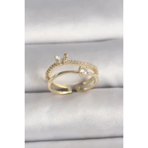 Pirinç Gold Renk Zirkon Taş Detaylı Kelebek Figür Ayarlanabilir Yüzük