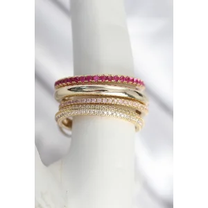 Pirinç Gold Renk Zirkon Taşlı 3Lü Kadın Yüzük