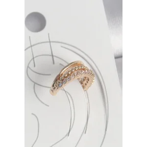 Pirinç Gold Renk Zirkon Taşlı 3Lü Sıralı Model Kadın Kıkırdak Küpe