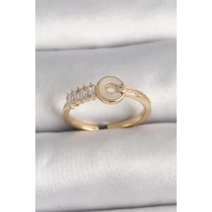 Pirinç Gold Renk Zirkon Taşlı Ayarlanabilir Kadın Yüzük