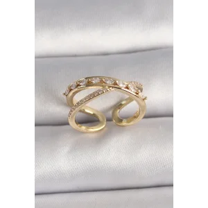 Pirinç Gold Renk Zirkon Taşlı Ayarlanabilir Kadın Yüzük