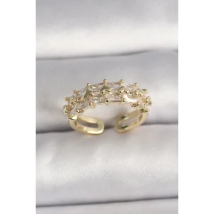 Pirinç Gold Renk Zirkon Taşlı Ayarlanabilir Yüzük