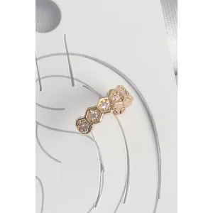 Pirinç Gold Renk Zirkon Taşlı Bal Peteği Model Kadın Kıkırdak Küpe