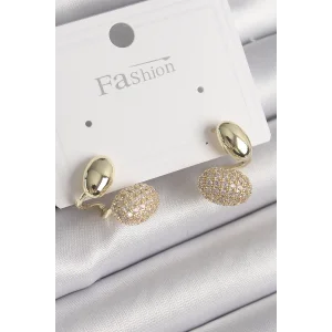 Pirinç Gold Renk Zirkon Taşlı Bombeli Model Kadın Küpe