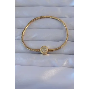 Pirinç Gold Renk Zirkon Taşlı Charm Bileklik