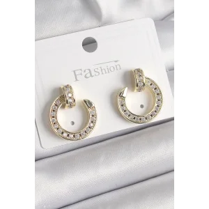Pirinç Gold Renk Zirkon Taşlı Çivi Halka Model Kadın Küpe
