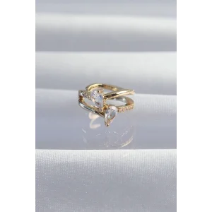 Pirinç Gold Renk Zirkon Taşlı Damla Earcuff Küpe