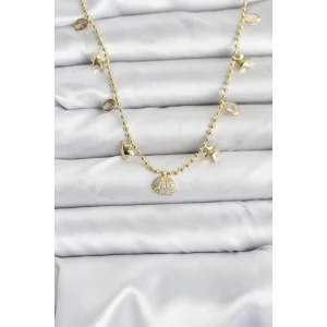 Pirinç Gold Renk Zirkon Taşlı Deniz Kabuğu Model Kadın Kolye