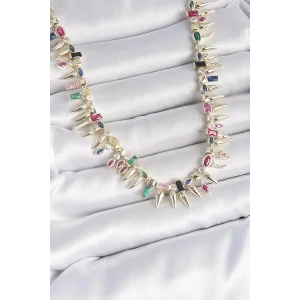 Pirinç Gold Renk Zirkon Taşlı Diken Model VIP Seri Kadın Kolye