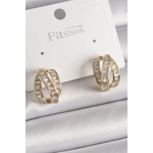 Pirinç Gold Renk Zirkon Taşlı Düğüm Halka Model Kadın Küpe