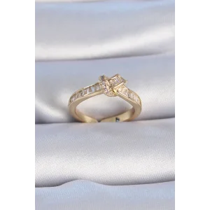 Pirinç Gold Renk Zirkon Taşlı Düğüm Model Kadın Yüzük