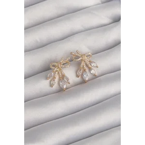 Pirinç Gold Renk Zirkon Taşlı Fiyonk Küpe