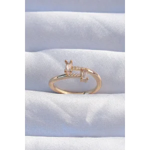 Pirinç Gold Renk Zirkon Taşlı Geometrik Ayarlanabilir Yüzük