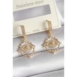 Pirinç Gold Renk Zirkon Taşlı Göz Model Kadın Küpe