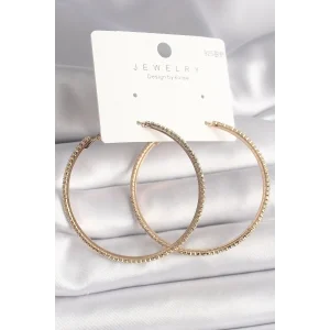 Pirinç Gold Renk Zirkon Taşlı Halka Model Kadın Küpe