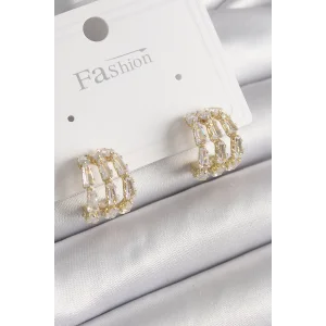 Pirinç Gold Renk Zirkon Taşlı Halka Model Kadın Küpe