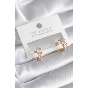 Pirinç Gold Renk Zirkon Taşlı Kadın Küpe