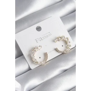 Pirinç Gold Renk Zirkon Taşlı Kadın Küpe