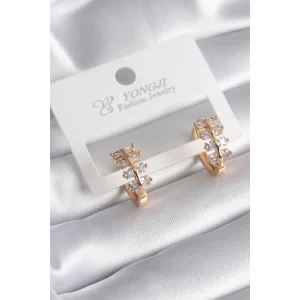 Pirinç Gold Renk Zirkon Taşlı Kadın Küpe