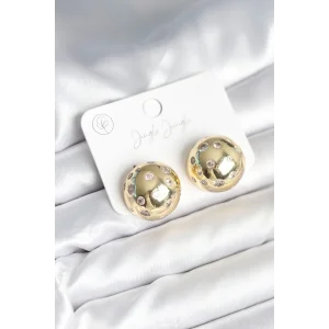 Pirinç Gold Renk Zirkon Taşlı Kadın Küpe