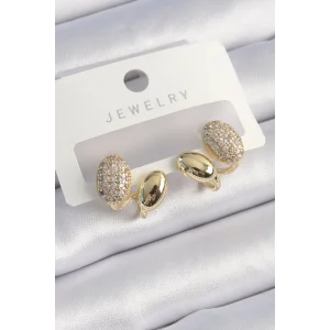 Pirinç Gold Renk Zirkon Taşlı Kadın Küpe