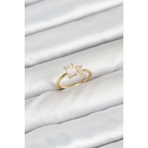 Pirinç Gold Renk Zirkon Taşlı Kadın Yüzük