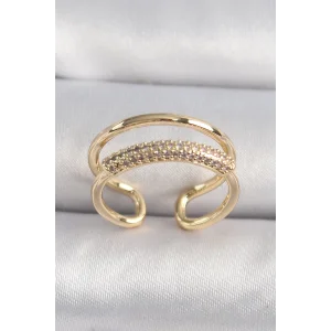 Pirinç Gold Renk Zirkon Taşlı Kadın Yüzük