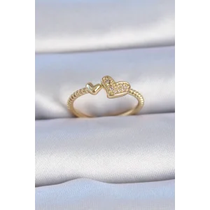 Pirinç Gold Renk Zirkon Taşlı Kalp Model Kadın Yüzük