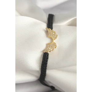 Pirinç Gold Renk Zirkon Taşlı Kanat Figür Asansörlü Makrome Model Kadın Bileklik