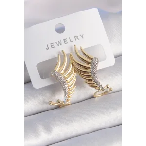 Pirinç Gold Renk Zirkon Taşlı Kanat Model Kadın Küpe