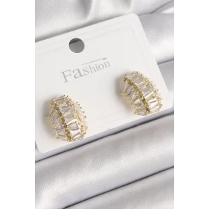 Pirinç Gold Renk Zirkon Taşlı Kaplumbağa Kabuğu Model Kadın Küpe