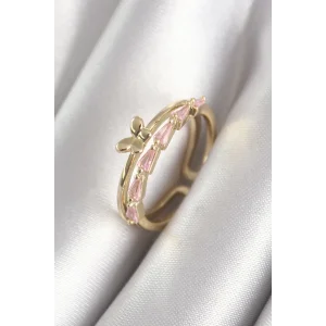 Pirinç Gold Renk Zirkon Taşlı Kelebek Figür Kadın Yüzük