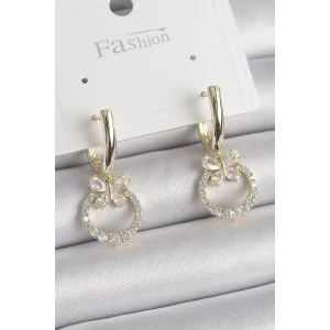 Pirinç Gold Renk Zirkon Taşlı Kelebek Figür Sallantı Model Kadın Küpe
