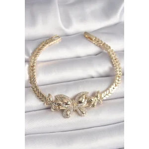 Pirinç Gold Renk Zirkon Taşlı Kelebek Model Kadın Bileklik