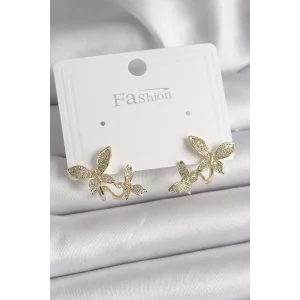 Pirinç Gold Renk Zirkon Taşlı Kelebek Model Kadın Küpe