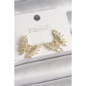 Pirinç Gold Renk Zirkon Taşlı Kelebek Model Kadın Küpe