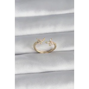 Pirinç Gold Renk Zirkon Taşlı Kelebek Model Kadın Yüzük