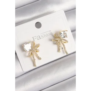 Pirinç Gold Renk Zirkon Taşlı Kurdele Model Kadın Küpe