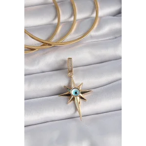 Pirinç Gold Renk Zirkon Taşlı Kutup Yıldızı Nazar Boncuk Detay Ajda Charm