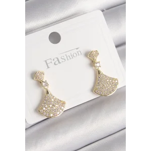 Pirinç Gold Renk Zirkon Taşlı Motif Model Kadın Küpe
