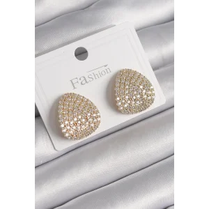 Pirinç Gold Renk Zirkon Taşlı Plaka Model Kadın Küpe