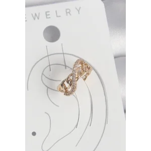 Pirinç Gold Renk Zirkon Taşlı Sonsuzluk Zincir Model Kadın Kıkırdak Küpe