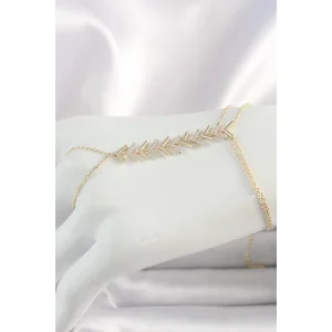 Pirinç Gold Renk Zirkon Taşlı V Model Kadın Şahmeran