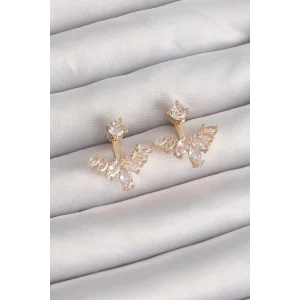 Pirinç Gold Renk Zirkon Taşlı V Model Küpe