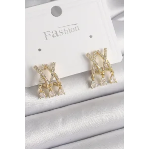 Pirinç Gold Renk Zirkon Taşlı X Model Sallantı Detay Kadın Küpe