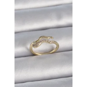 Pirinç Gold Renk Zirkon Taşlı Yılan Ayarlanabilir Model Kadın Yüzük