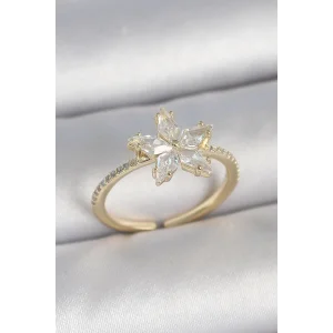 Pirinç Gold Renk Zirkon Taşlı Yıldız Model Ayarlanabilir Kadın Yüzük