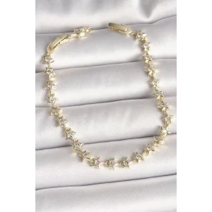 Pirinç Gold Renk Zirkon Taşlı Yıldız Model VIP Seri Kadın Bileklik